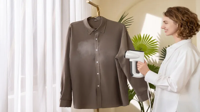 Utilisation d'un défroisseur vapeur sur une chemise suspendue